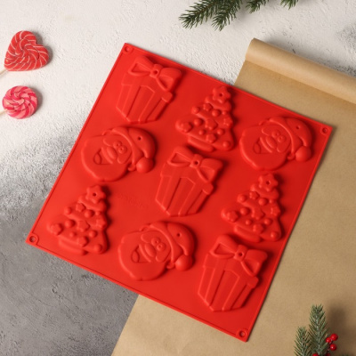 Форма 3D 30*30 см "Ёлки, подарки", 9 ячеек